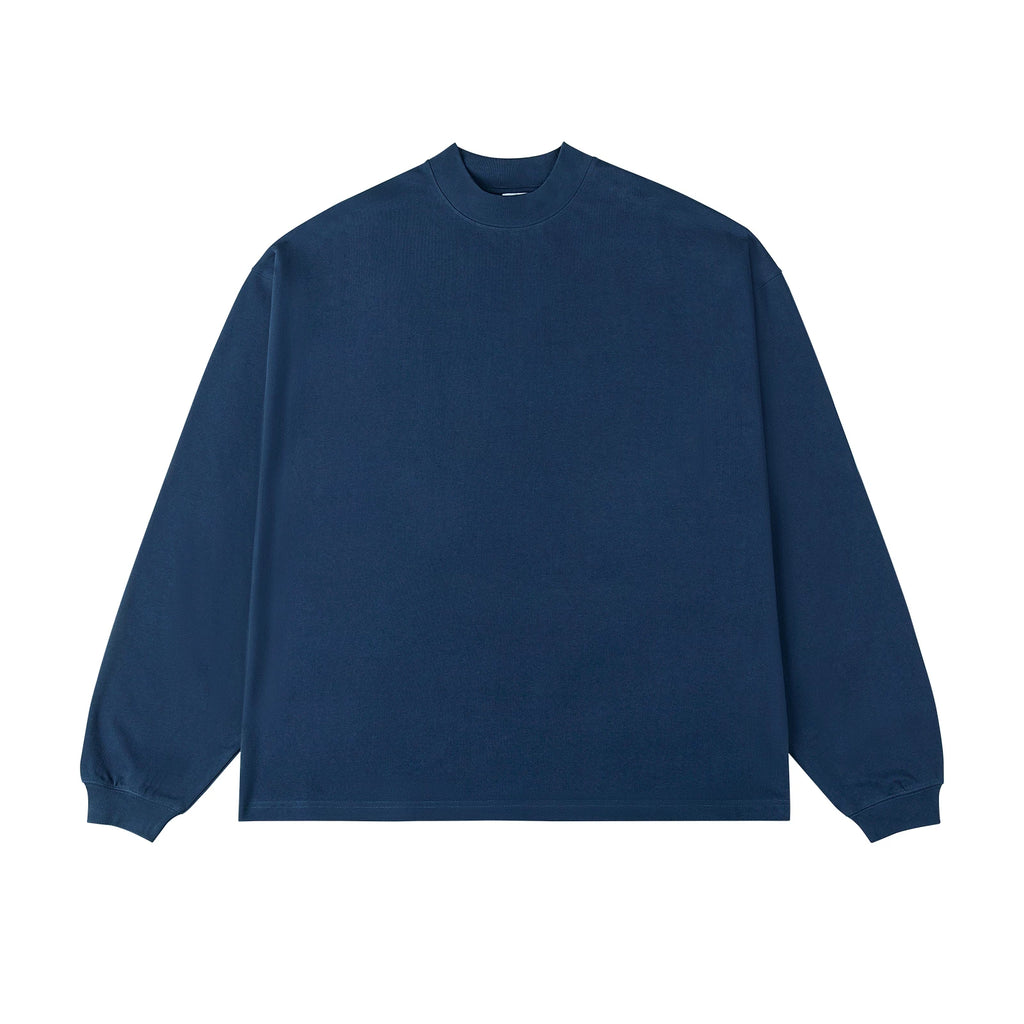 Drop-Shoulder Mock-Neck Long-Sleeve Tee, navy front view.