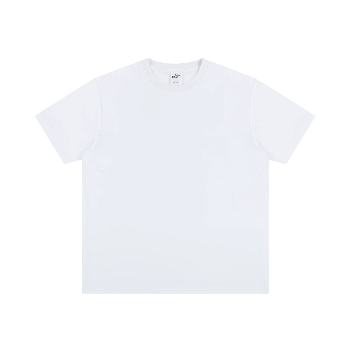 IDLT T-shirt, white front.