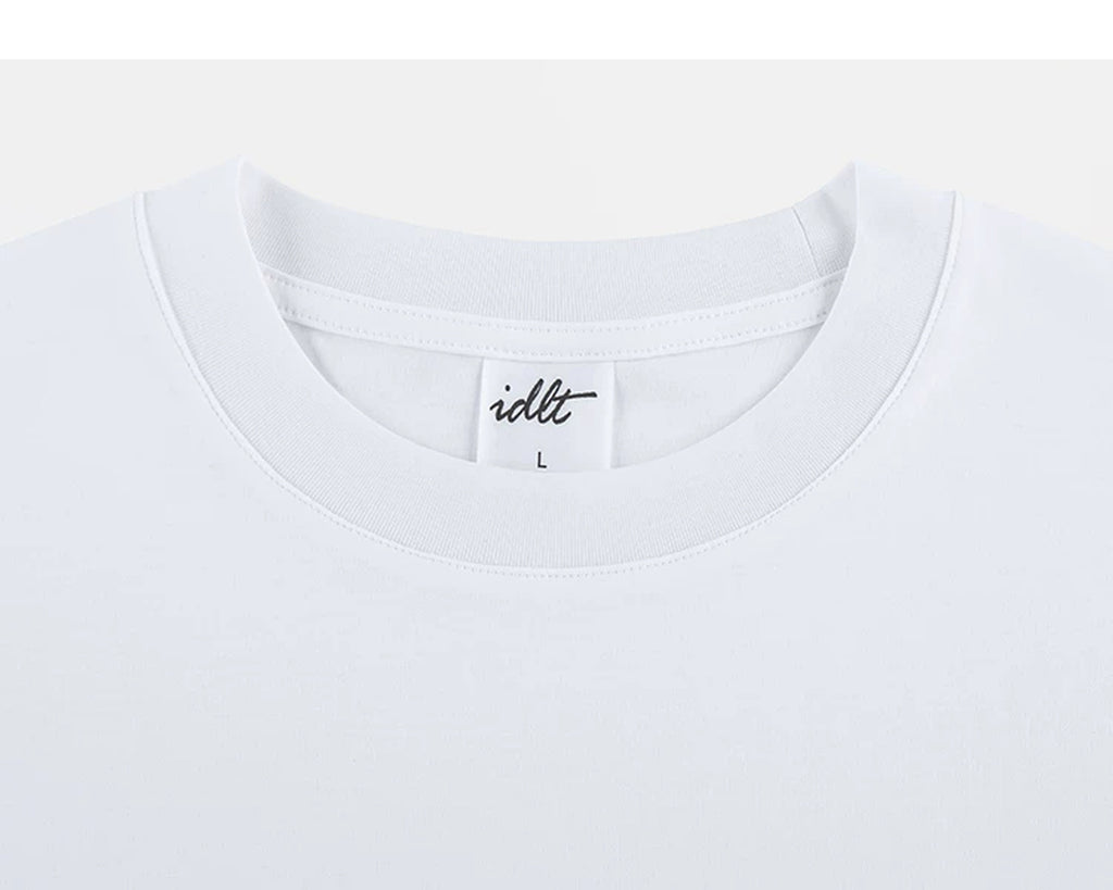 IDLT T-shirt, white crewneck.