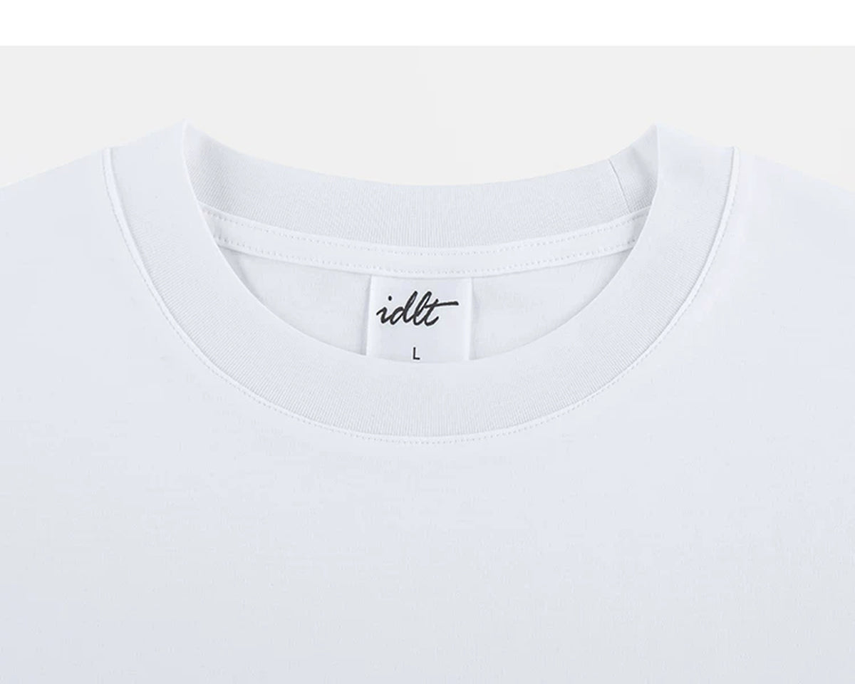 IDLT T-shirt, white crewneck.