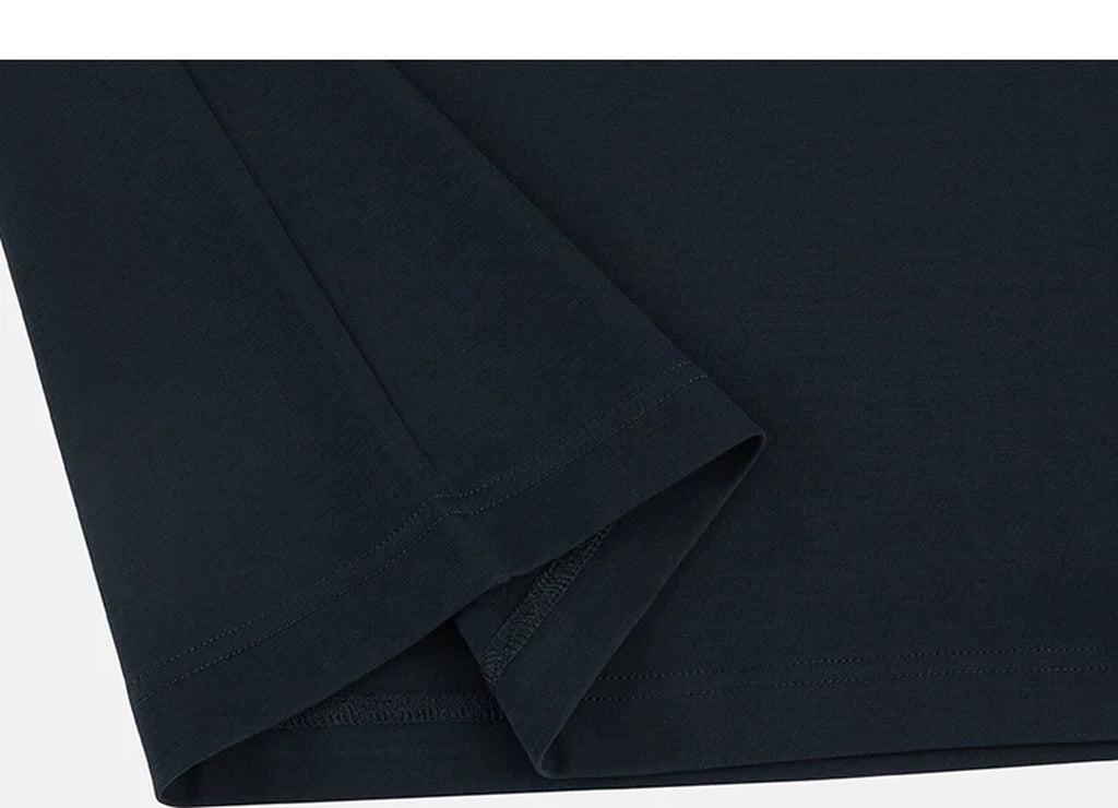 IDLT T-shirt, navy folded hem.