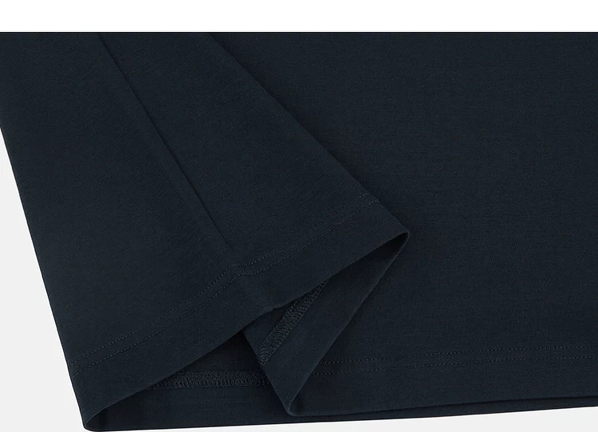 IDLT T-shirt, navy folded hem.