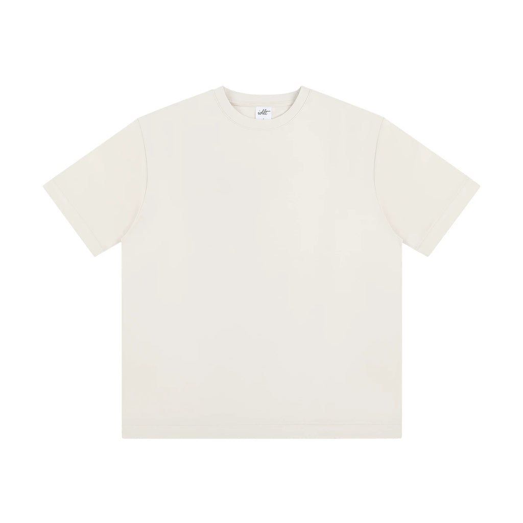 IDLT T-shirt, cream front.