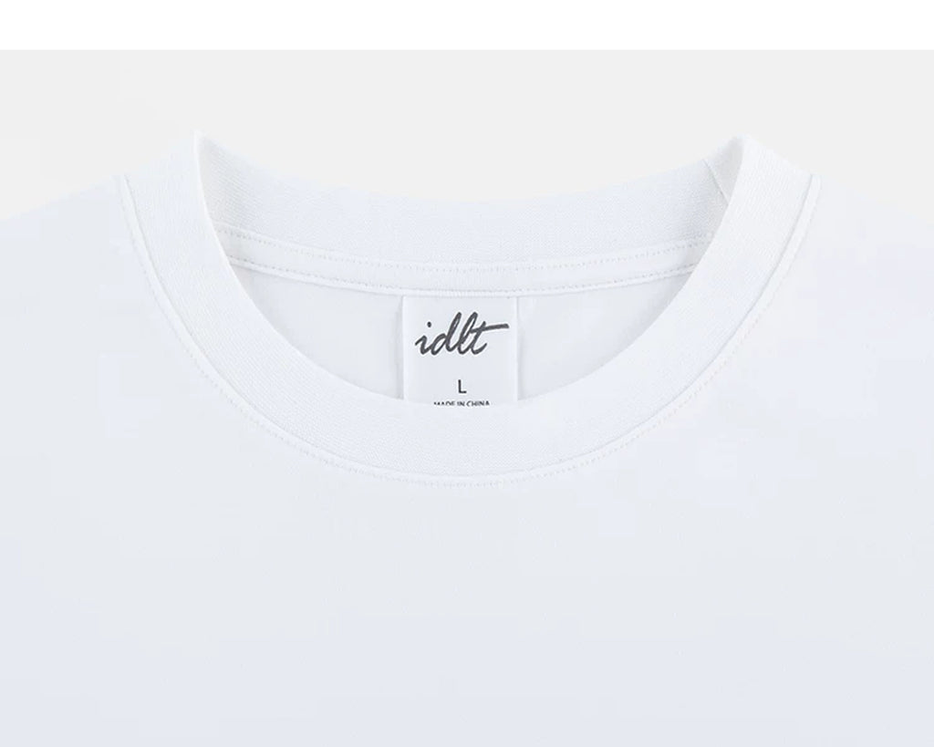 IDLT T-shirt, white crewneck.