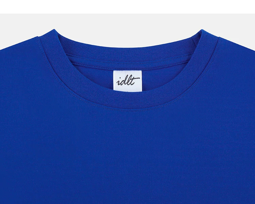 IDLT T-shirt, blue crewneck.