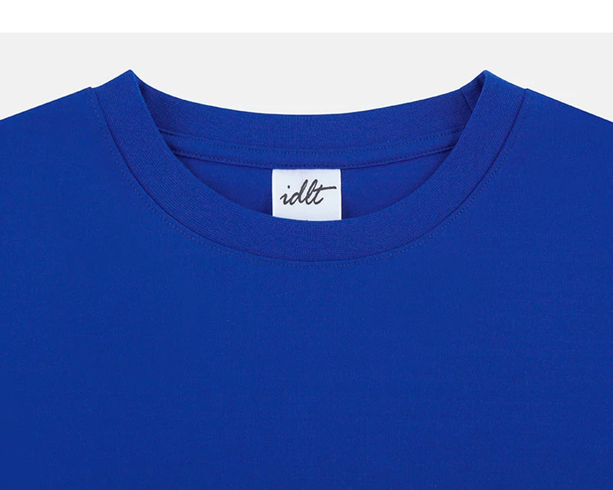 IDLT T-shirt, blue crewneck.