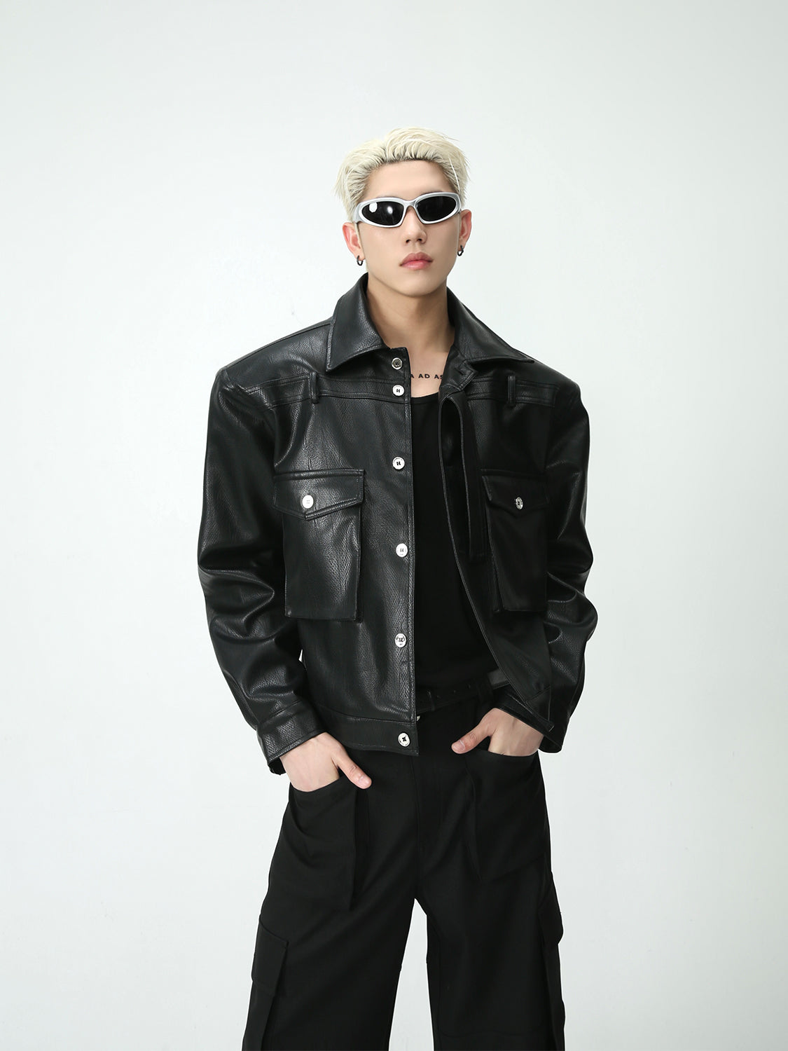 Shoulder Pad Leather Biker Jacket