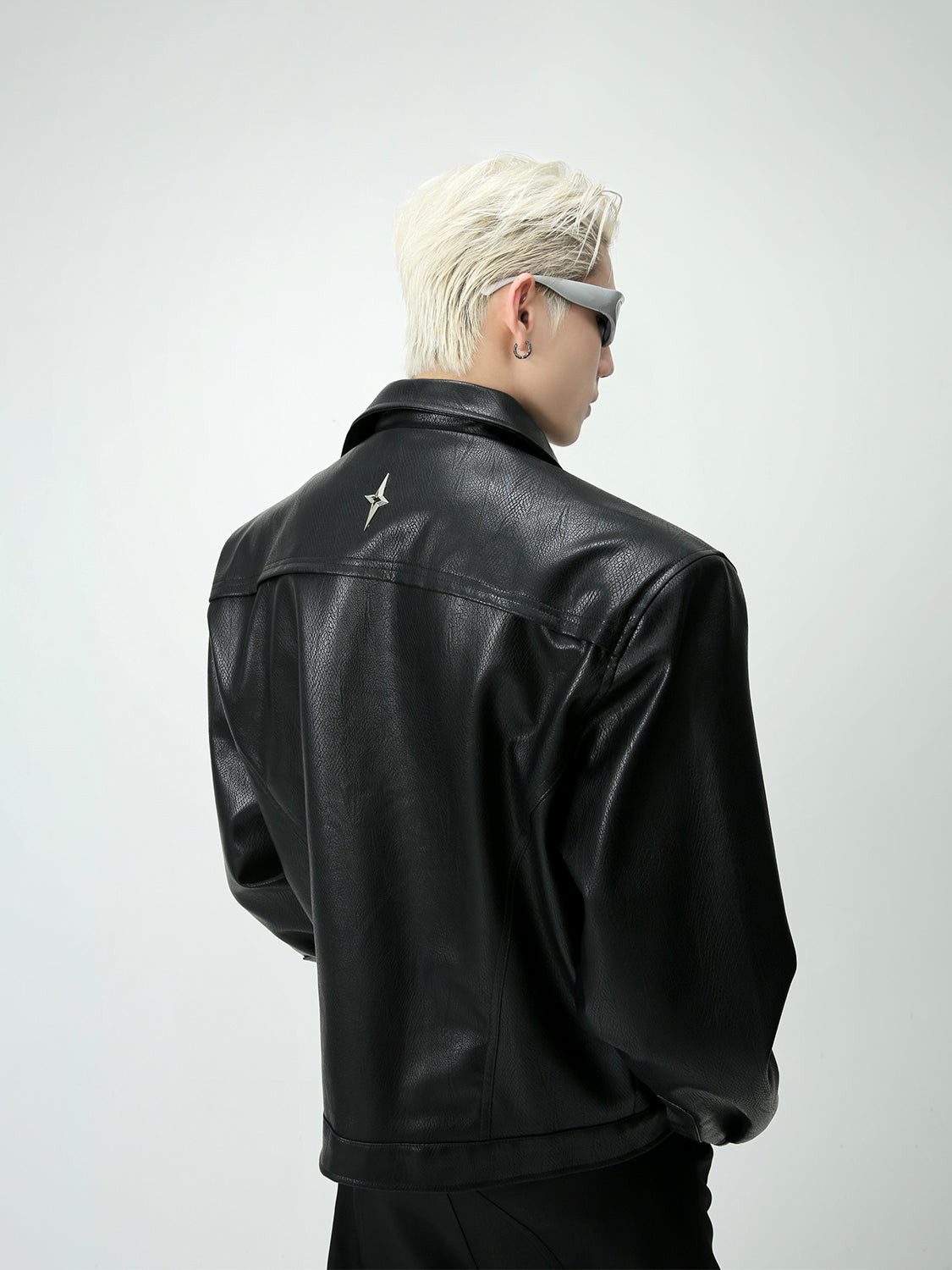 Shoulder Pad Leather Biker Jacket