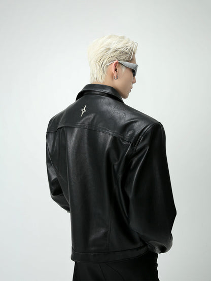 Shoulder Pad Leather Biker Jacket