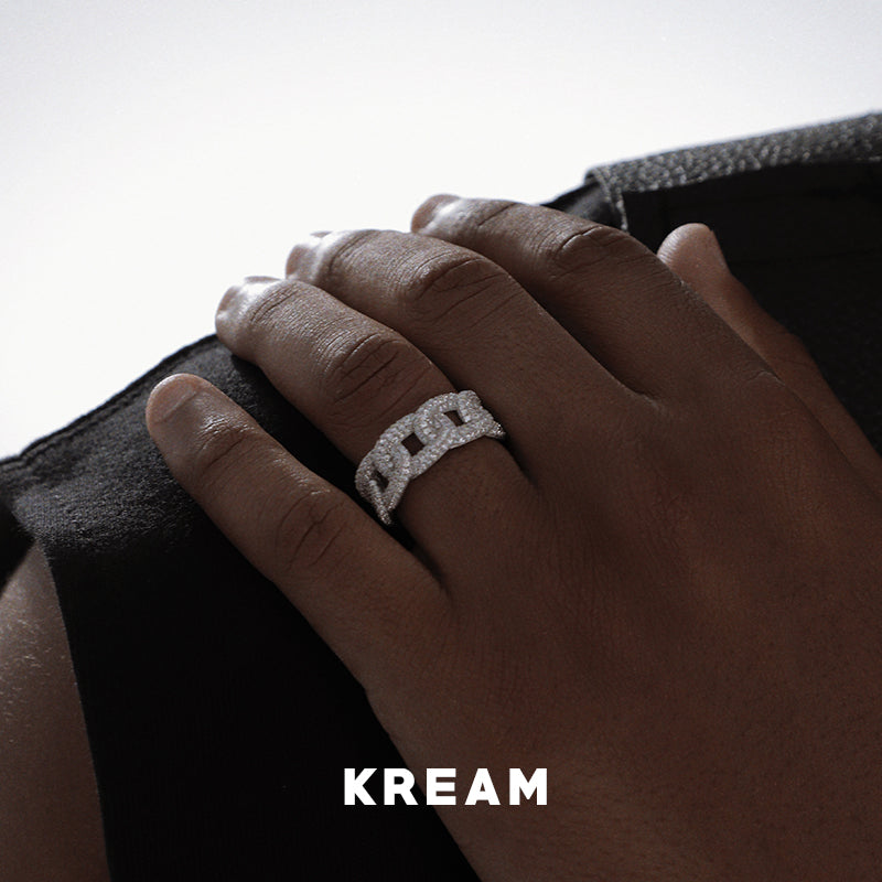 KREAM アイス キューバン リング スターリング シルバー フル ダイヤモンド キューバン チェーン リング