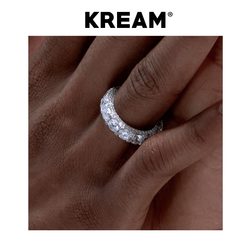 KREAM アイスアウトリング S925 スターリングシルバー メッキ ホワイトゴールド スパークリングダイヤモンド ジルコンリング