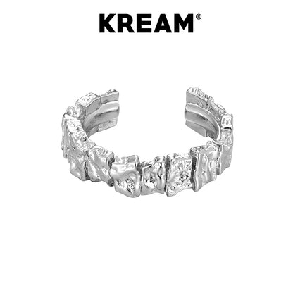 KREAM S925 Sterling Silver Irregular Simple Hammered Open End Ring