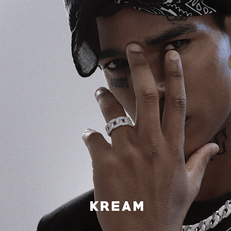 KREAM アイス キューバン リング スターリング シルバー フル ダイヤモンド キューバン チェーン リング