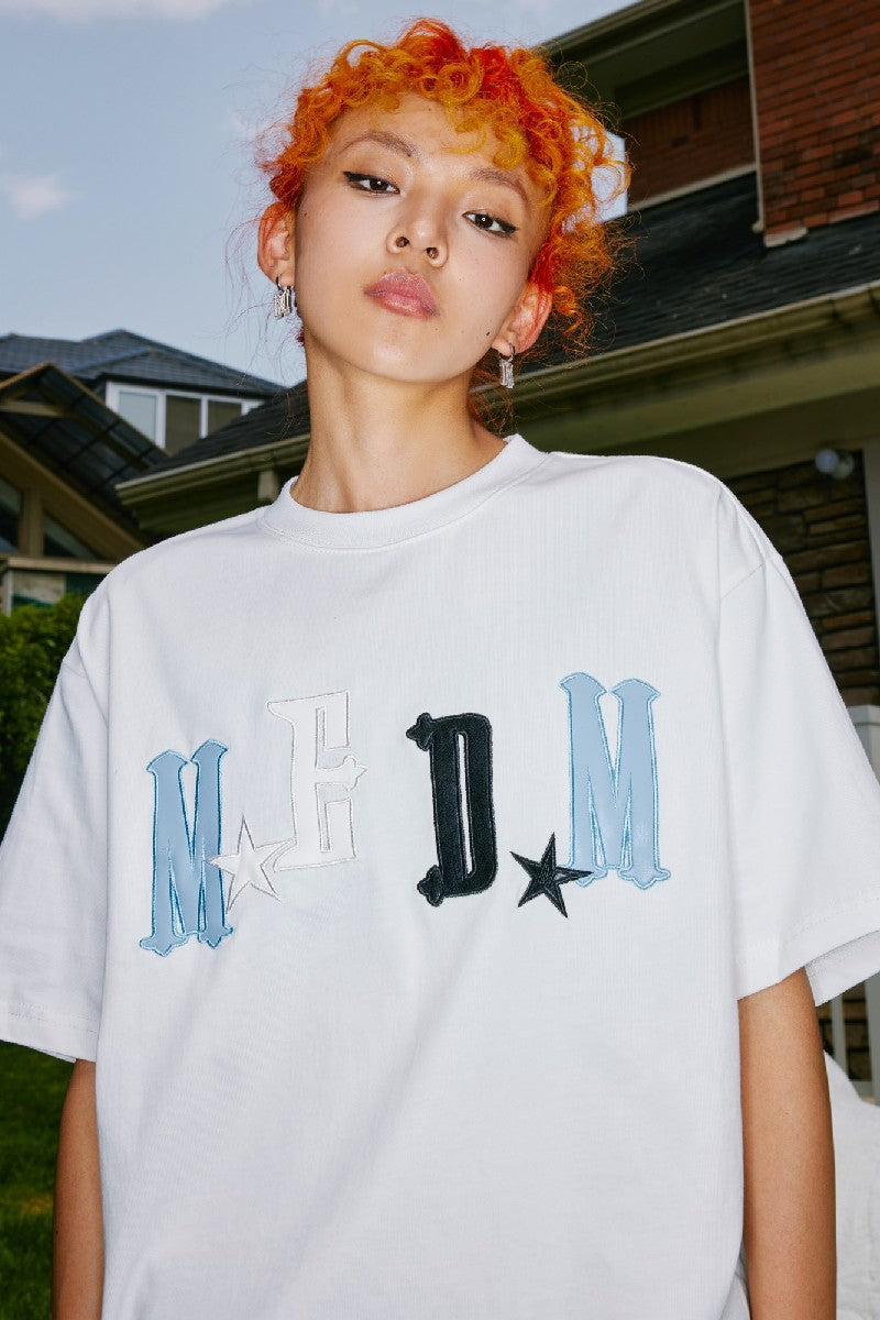 MEDM Embroidered Leather Logo Tee