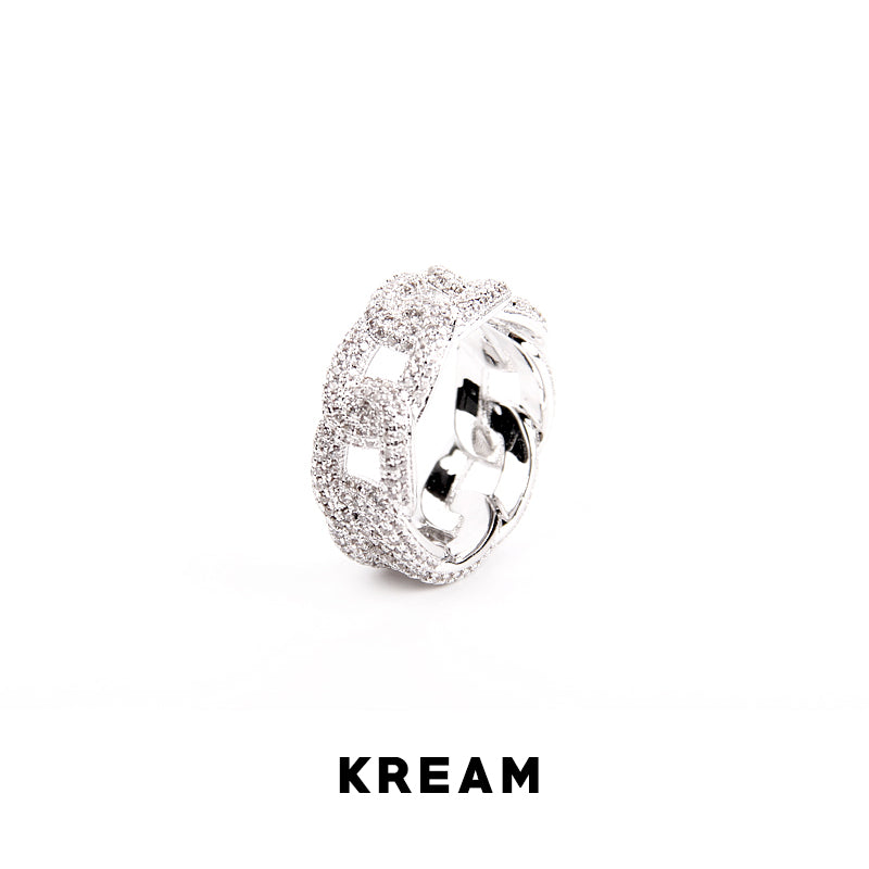 KREAM Ice Cuban ring Sterling Silver Full Diamond Cuban Chain Ring