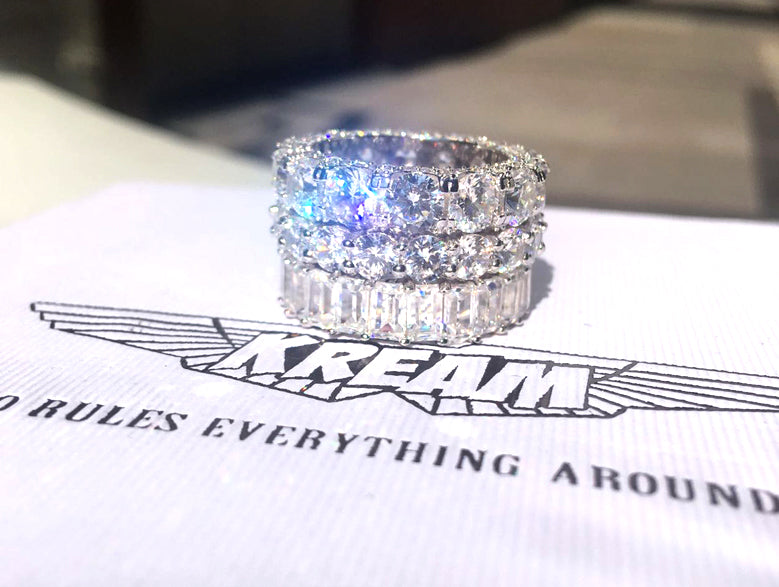 KREAM ice out ring S925 sterling silver plated white gold sparkling diamond zircon ring