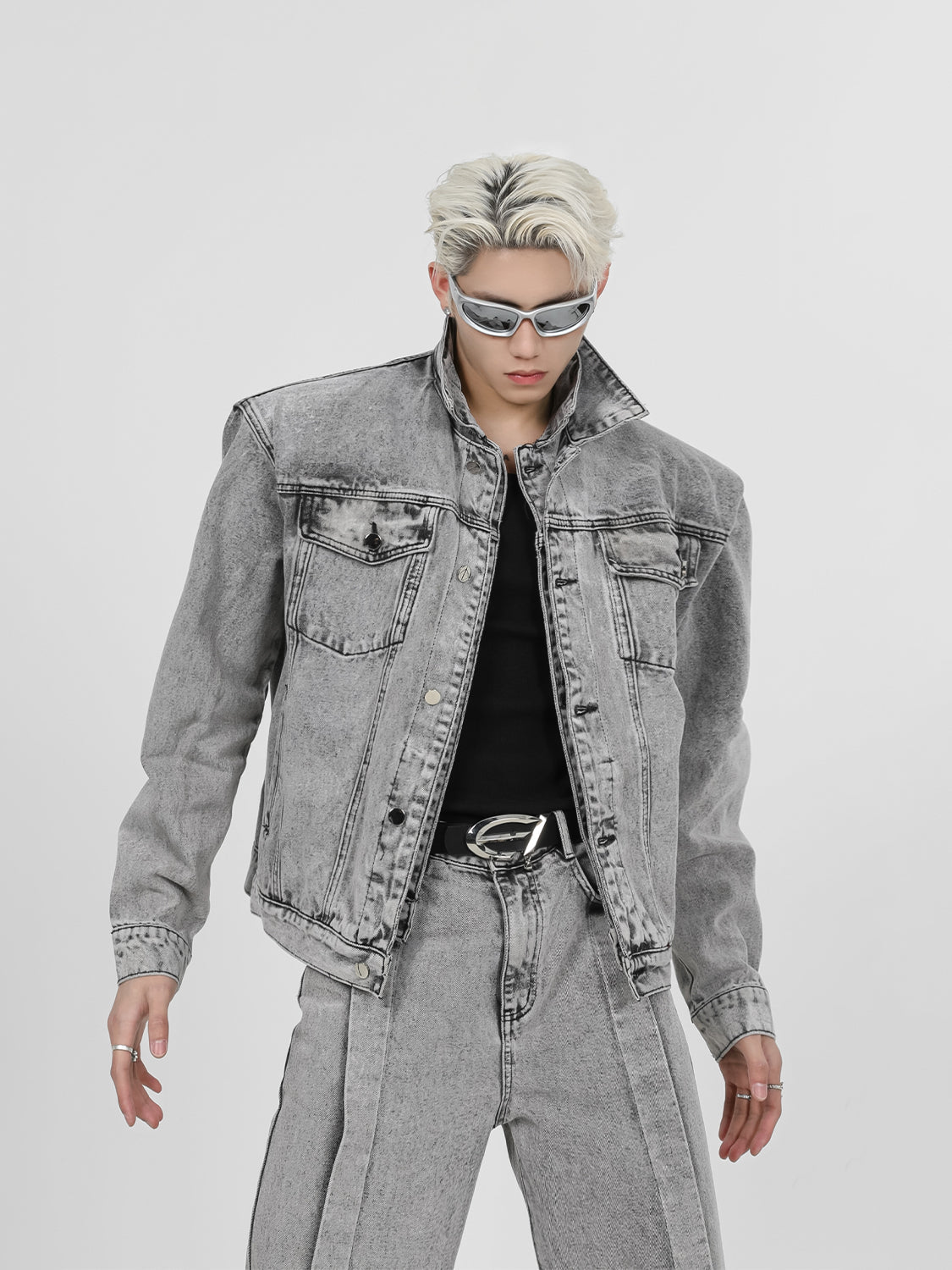 Paneled Shoulder Pads Denim Jacket