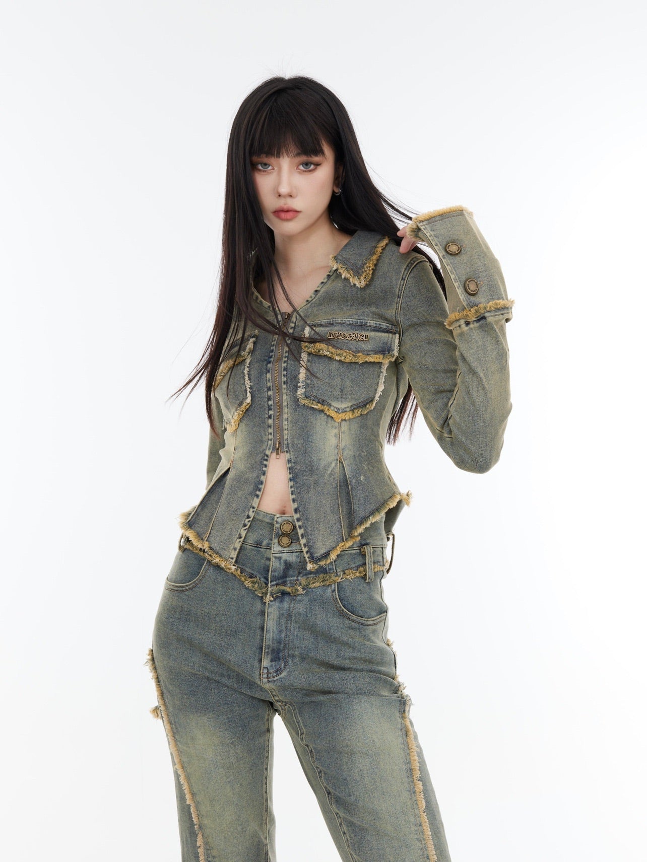 Slits Denim Tops Flared Jeans