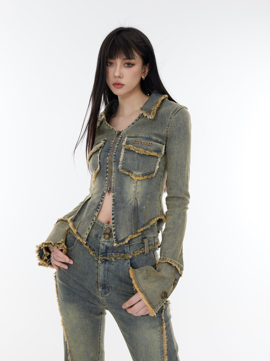 Slits Denim Tops Flared Jeans