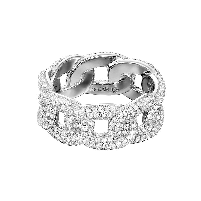 KREAM Ice Cuban ring Sterling Silver Full Diamond Cuban Chain Ring