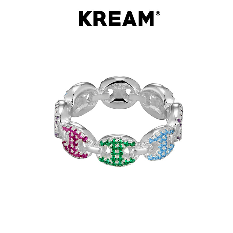 KREAM S925 スターリングシルバー フルダイヤモンド チェーンリング