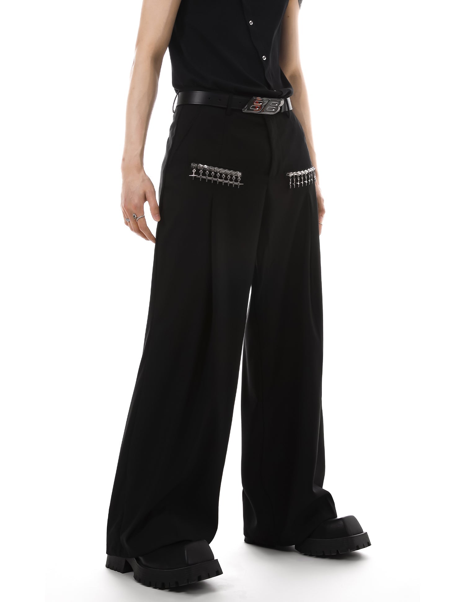 Metal Trim Straight Leg Trousers