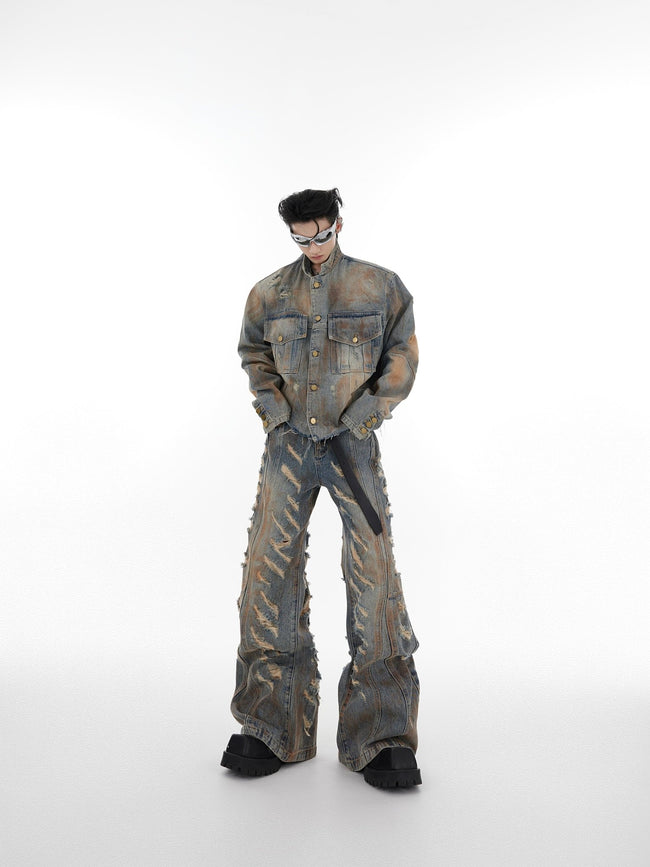 ArguE CulturE Distressed Denim Jacket Ripped Denim - COPPING THREADS - ArguE CulturE Hover Image