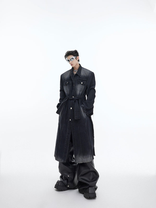 ArguE CulturE Distressed Washed Silhouette Long-style Denim Jacket Main Image