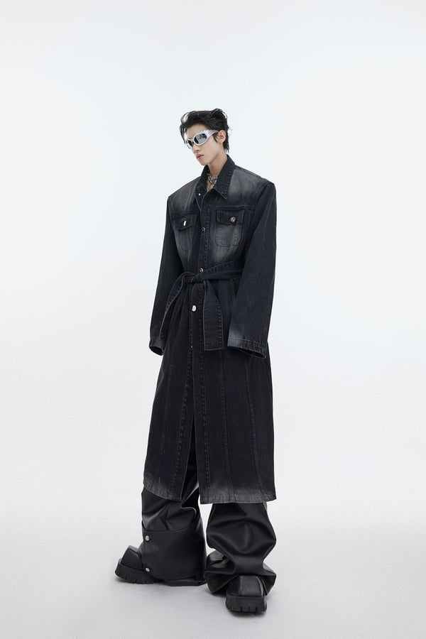 ArguE CulturE Distressed Washed Silhouette Long - style Denim Jacket - COPPING THREADS - ArguE CulturE