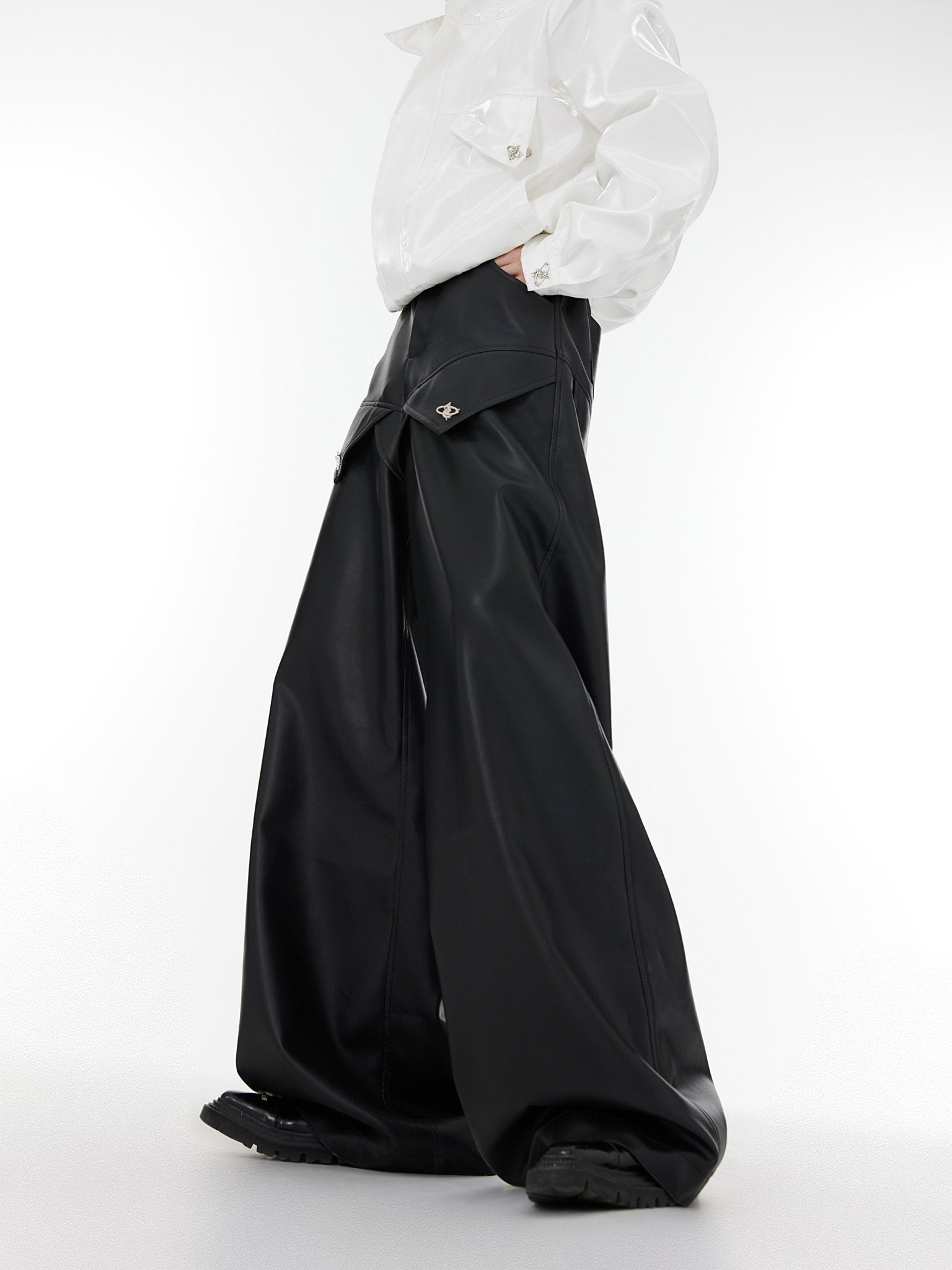 ArguE CulturE High Waist Wide Leg Leather Pants - COPPING THREADS - ArguE CulturE