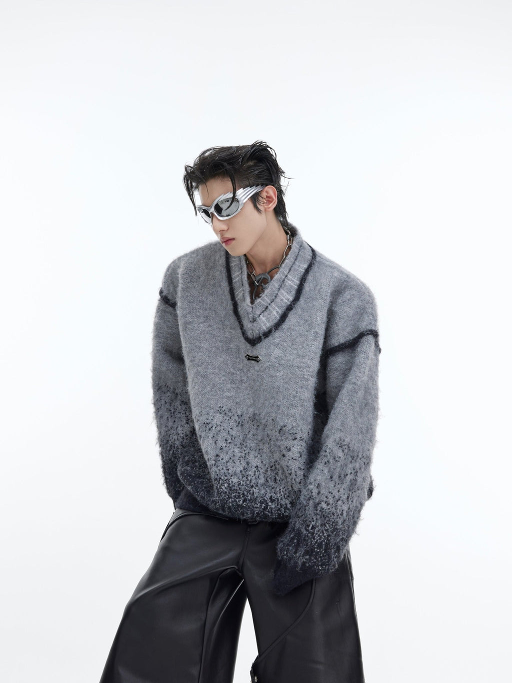 ArguE CulturE Polka Dot Gradient V - neck Silhouette Sweater - COPPING THREADS - ArguE CulturE