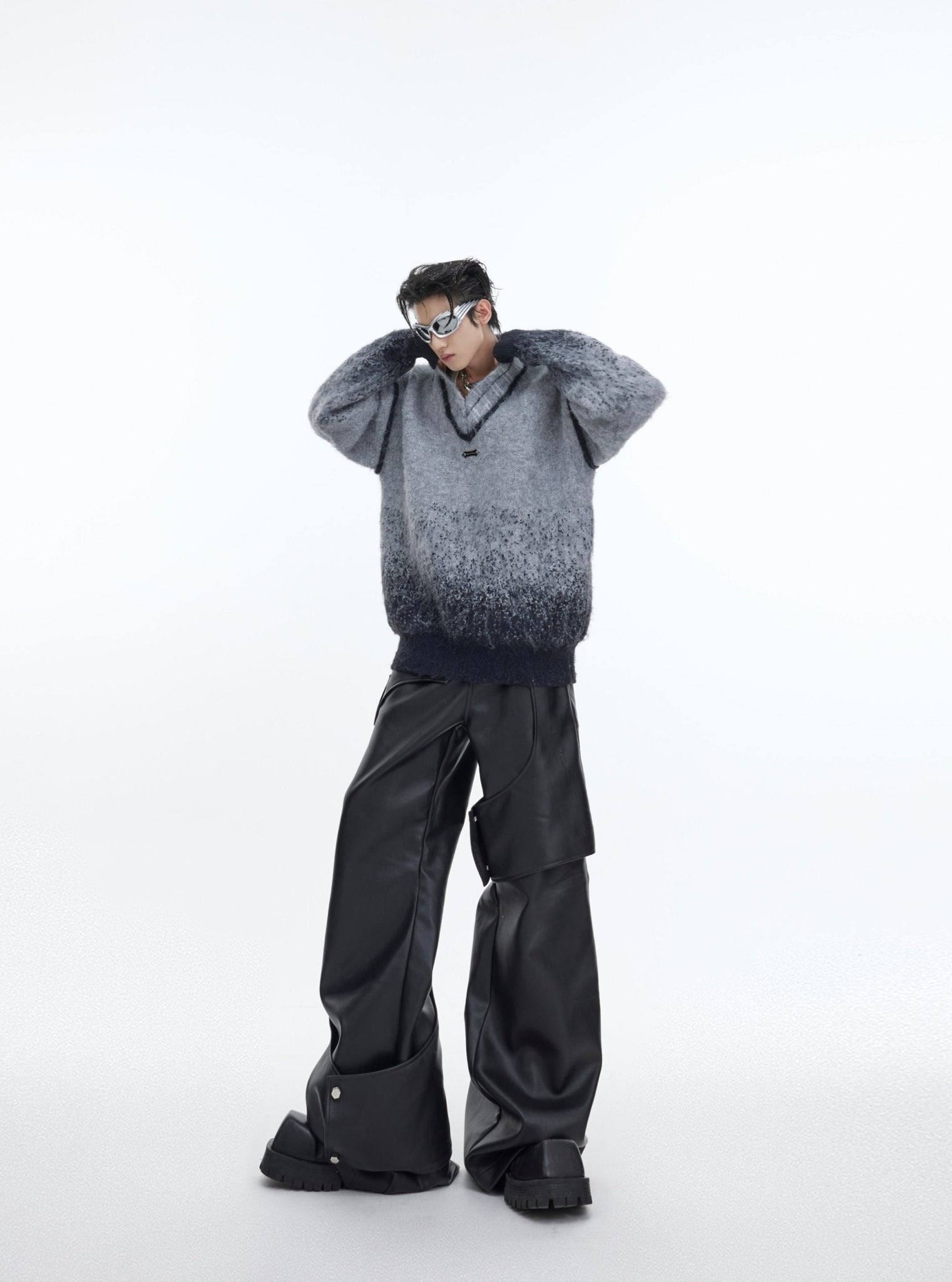 ArguE CulturE Polka Dot Gradient V - neck Silhouette Sweater - COPPING THREADS - ArguE CulturE