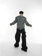 ArguE CulturE Washed Shoulder Pad Denim Jacket - COPPING THREADS - ArguE CulturE
