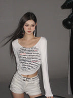 Autumn Letter Slim Bottoming Long Sleeve Tee - COPPING THREADS - CT Select