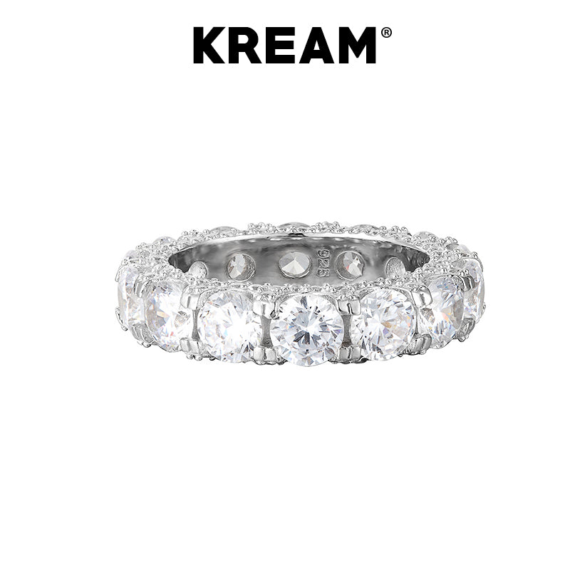 KREAM アイスアウトリング S925 スターリングシルバー メッキ ホワイトゴールド スパークリングダイヤモンド ジルコンリング