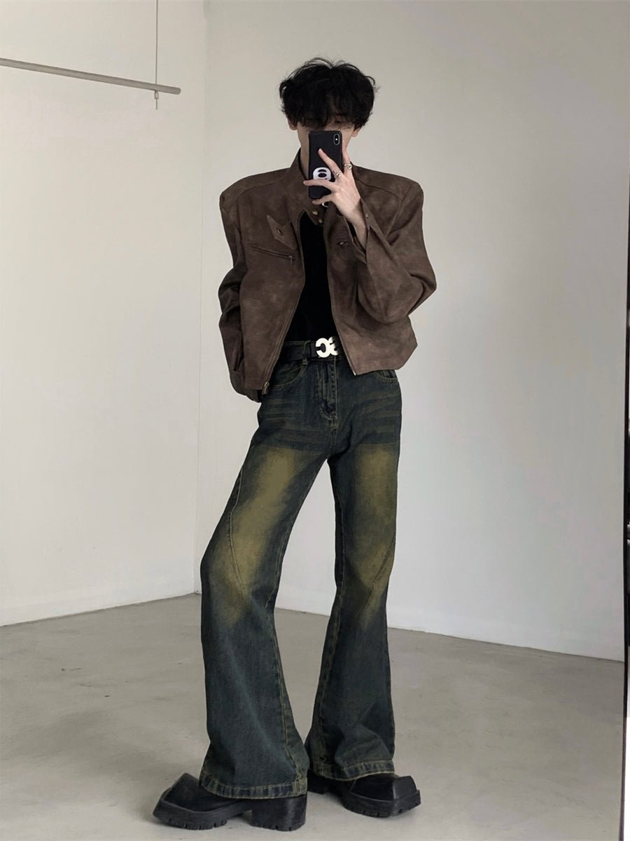 Brown Shoulder Pad Leather Jacket - COPPING THREADS - CT Select