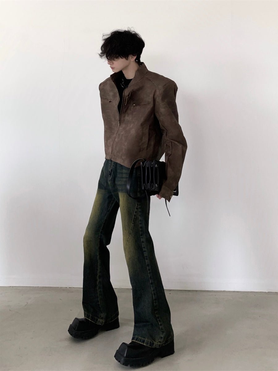 Brown Shoulder Pad Leather Jacket - COPPING THREADS - CT Select