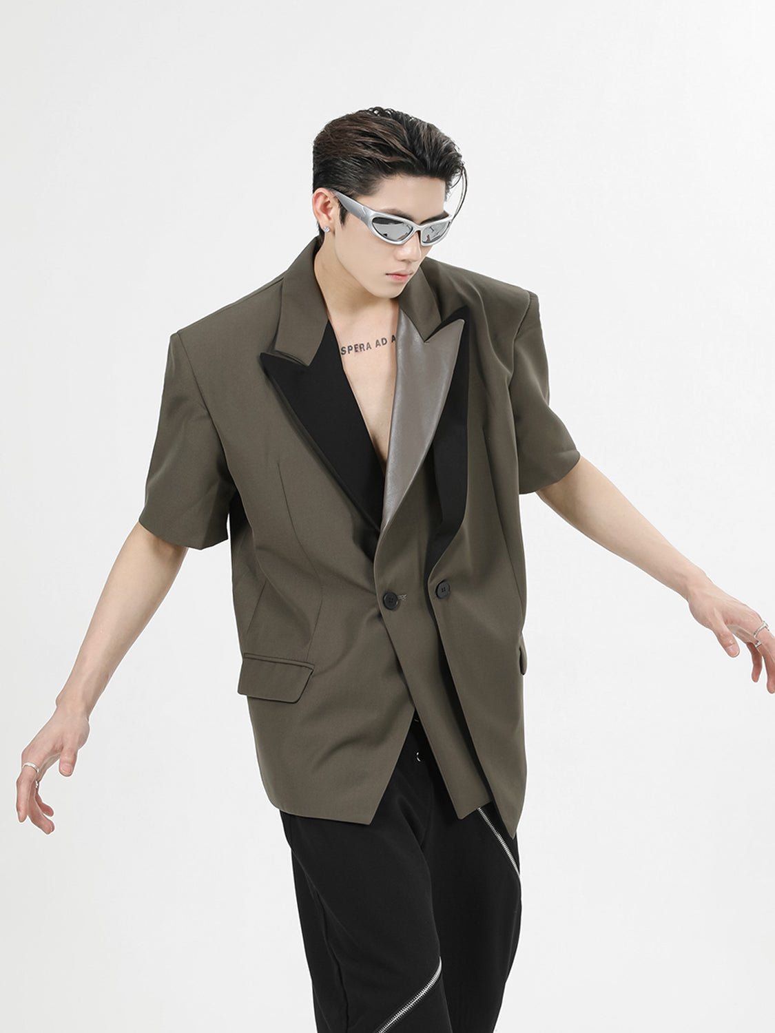 Contrast Shoulder Pad PU Leather Jacket Secondary image