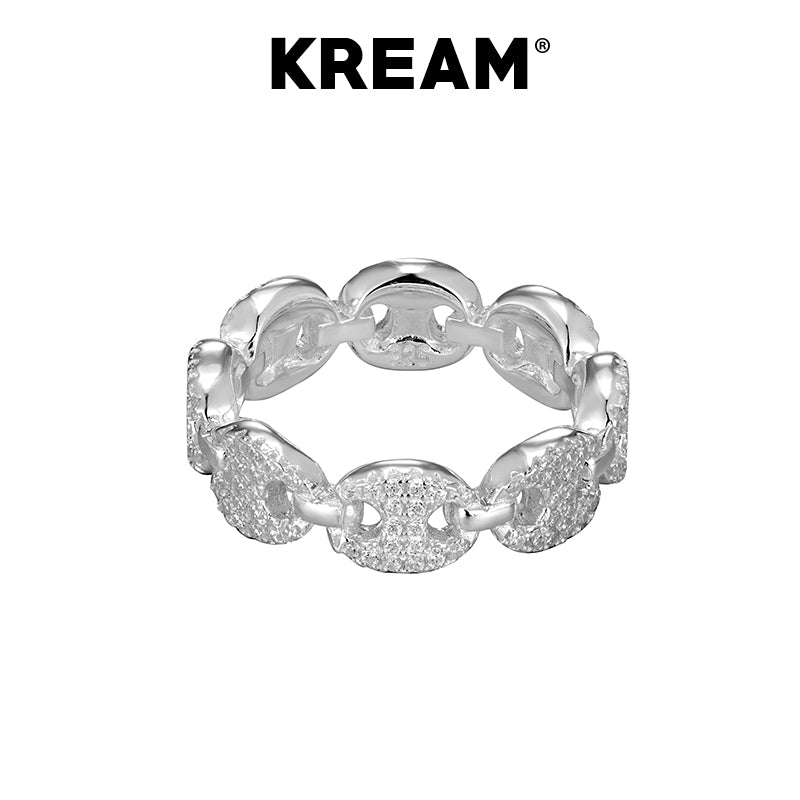 KREAM S925 スターリングシルバー フルダイヤモンド チェーンリング