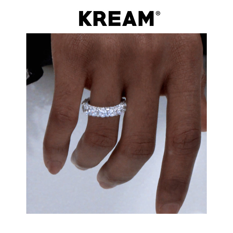 KREAM アイスアウトリング S925 スターリングシルバー メッキ ホワイトゴールド スパークリングダイヤモンド ジルコンリング