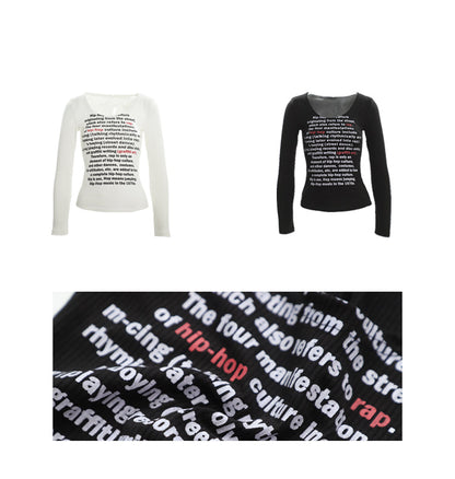 Autumn Letter Slim Bottoming Long Sleeve Tee