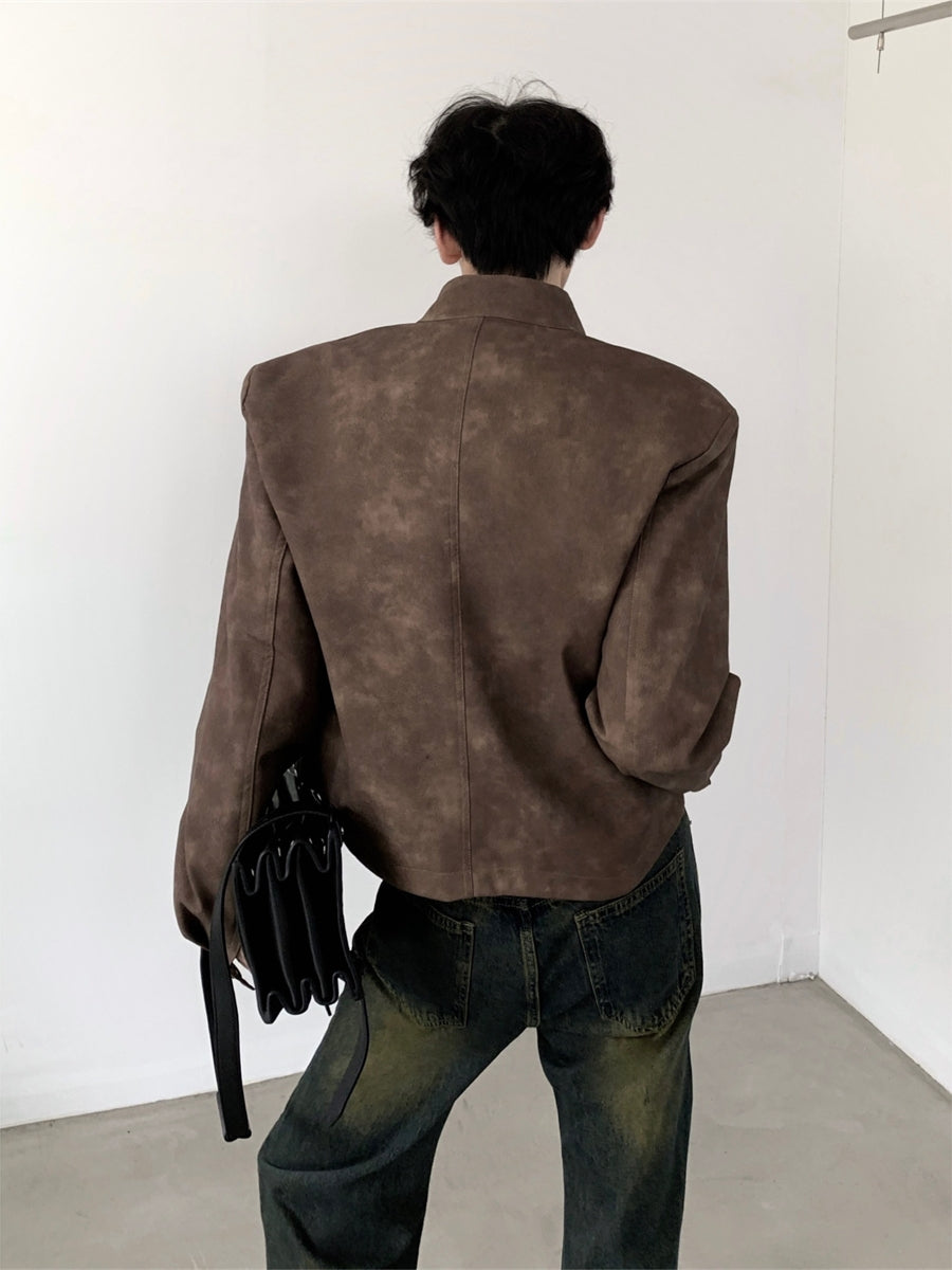 Brown Shoulder Pad Leather Jacket