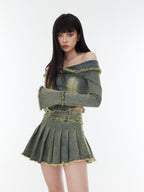 Denim Off - Shoulder Tops Pleated Skirt - COPPING THREADS - CT Select