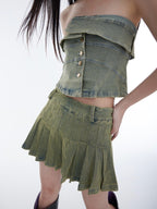 Denim Tube Top High Waist Pleated Skirt - COPPING THREADS - CT Select