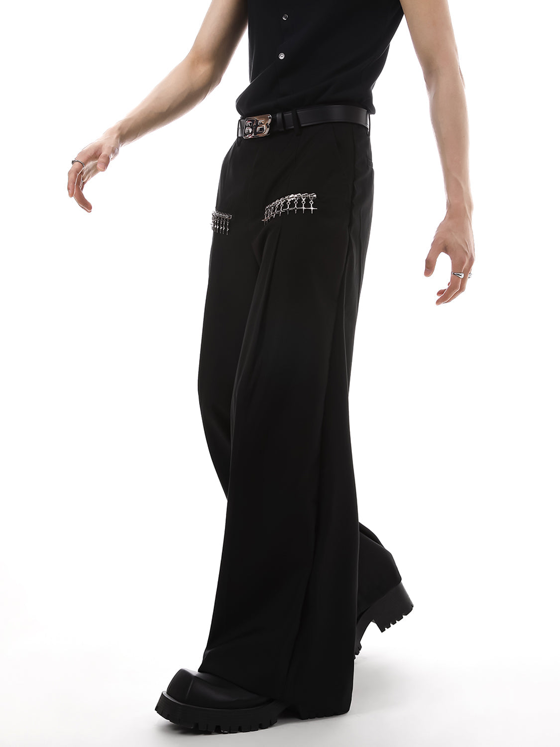 Metal Trim Straight Leg Trousers