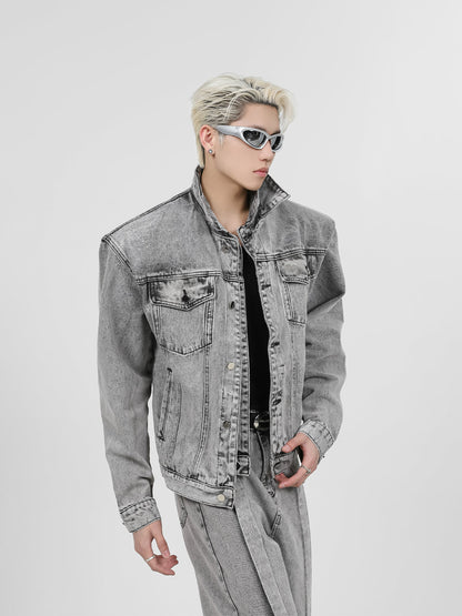 Paneled Shoulder Pads Denim Jacket