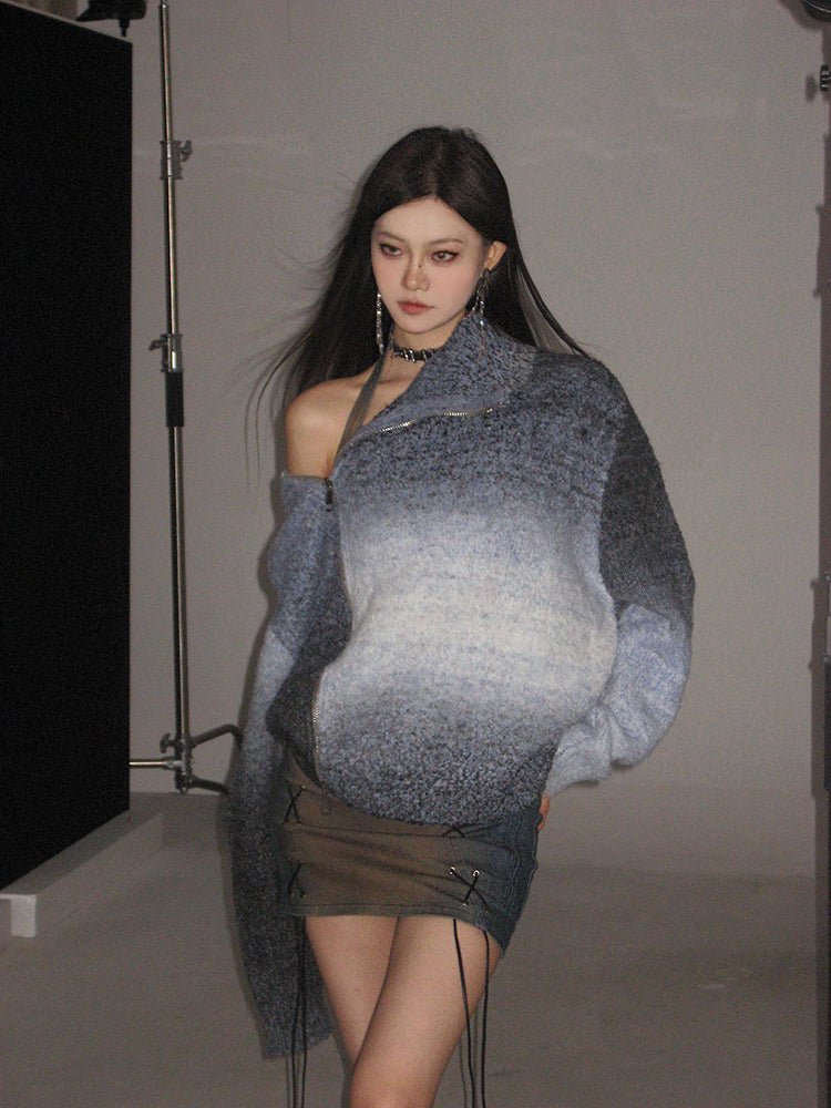 Gradient Turtleneck Diagonal Zip Sweater - COPPING THREADS - CT Select