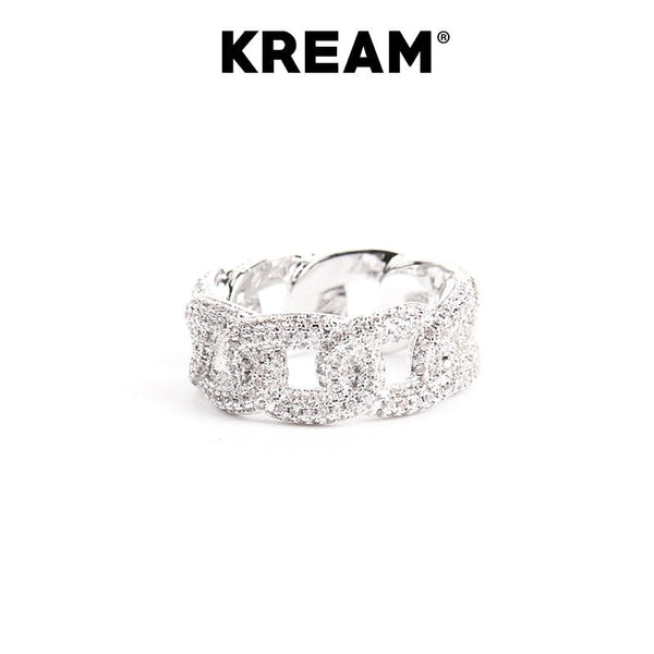 KREAM Ice Cuban ring Sterling Silver Full Diamond Cuban Chain Ring - COPPING THREADS - KREAM