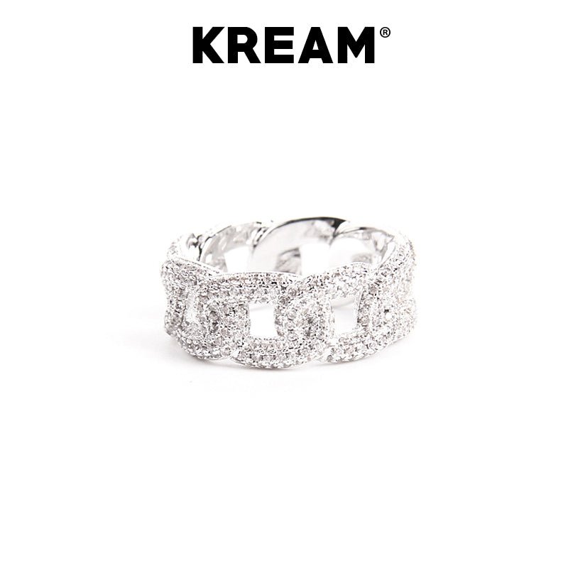 KREAM Ice Cuban ring Sterling Silver Full Diamond Cuban Chain Ring - COPPING THREADS - KREAM