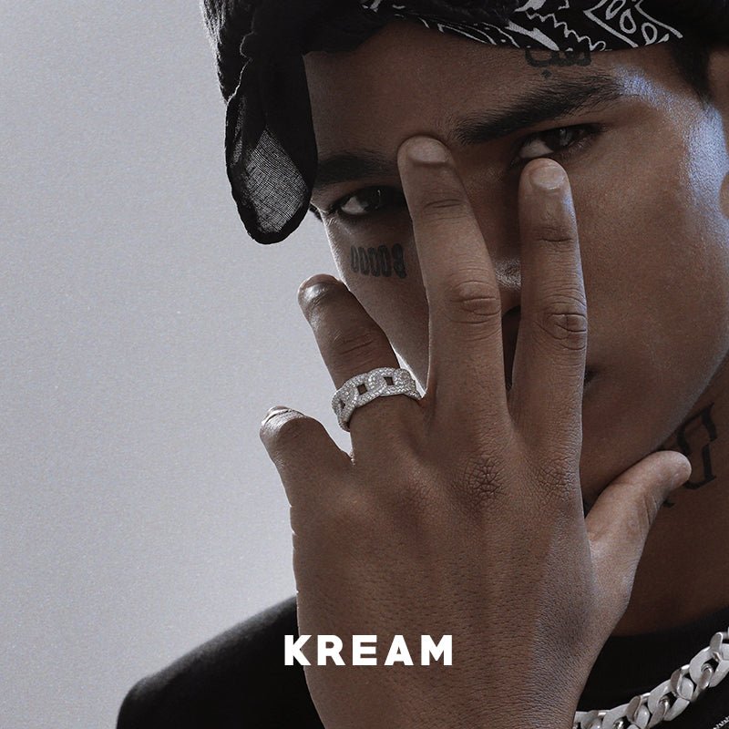 KREAM Ice Cuban ring Sterling Silver Full Diamond Cuban Chain Ring - COPPING THREADS - KREAM